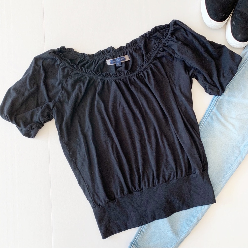 American Eagle |Black Off The Shoulder Smocked Top
